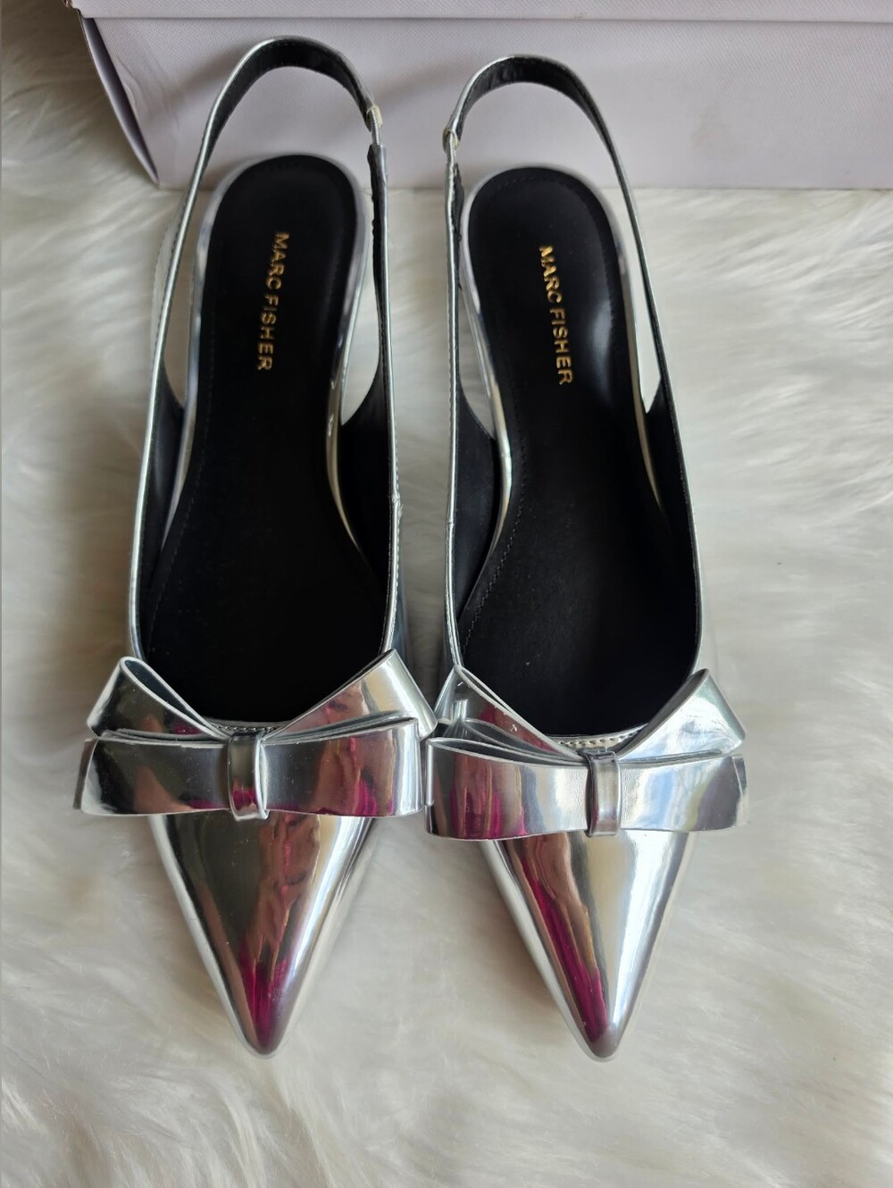 Marc Fisher Women's Kerrey Slingba Pointy Toe Dress Flats - Silver, 10M